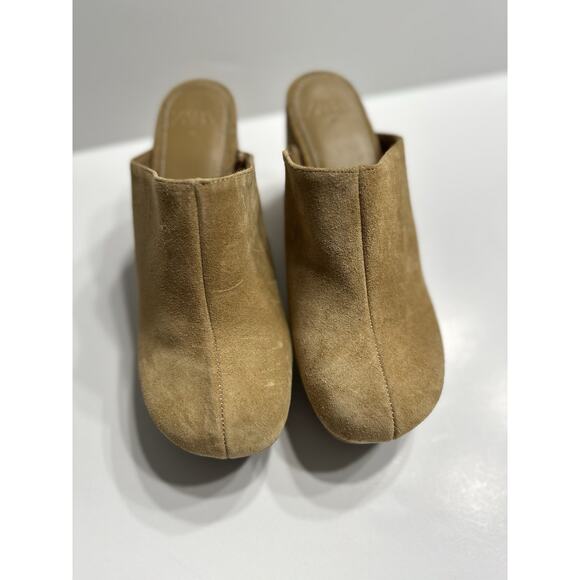 Zara Womens Chunky Heel Suede Clogs Tan Size EU 37 US 7 - Picture 2 of 6
